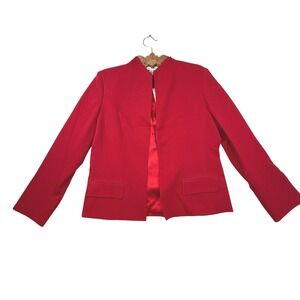 VTG Austin Reed Red Mandarin Collar Blazer Jacket 12 NEW $260 office bold -hole
